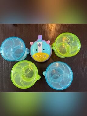 Munchkin and Skip Hop Snack Spill Proof Cups Set - Blue, Green & Purple Unicorn
